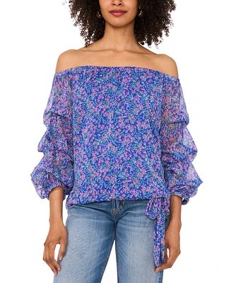 Vince Camuto Women's Floral Off-The-Shoulder Bubble 3/4-Sleeve Tie-Front Blouse