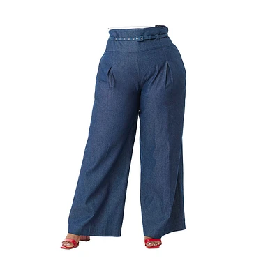 Unique Vintage Plus Wide Leg Pleated Pants