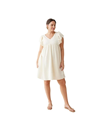 Ingrid + Isabel Maternity Ingrid + Isabel Materniy Madeline Flutter Sleeve Dress Buttermilk Xl