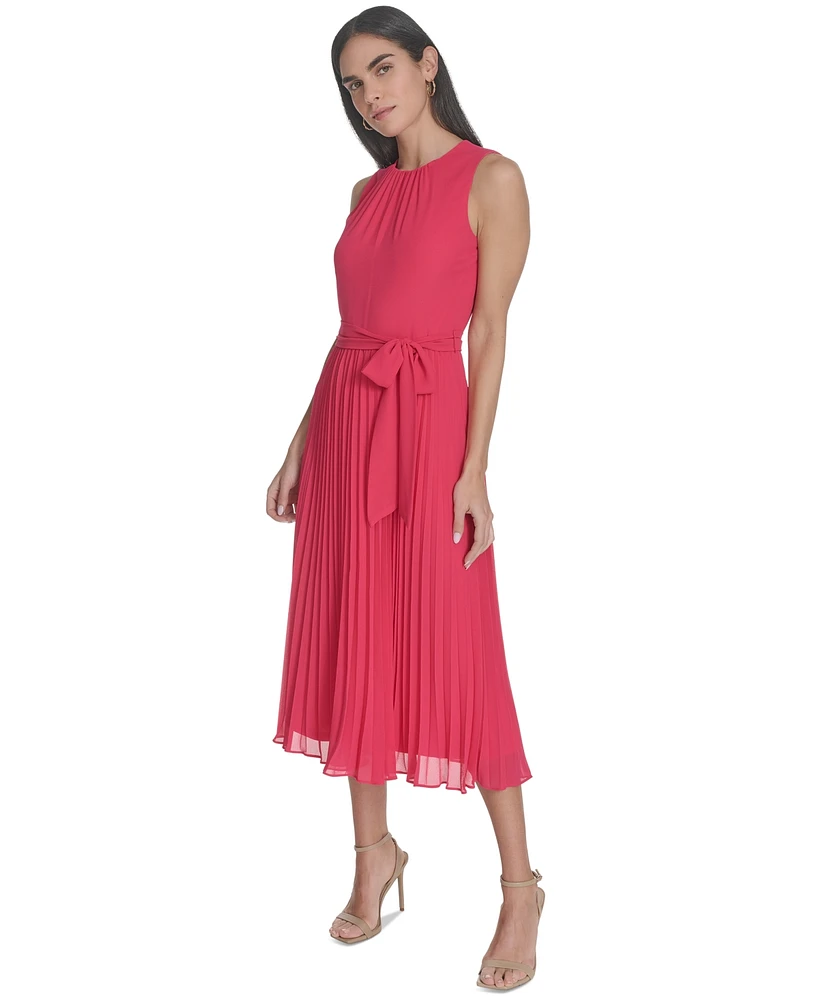 Jessica Howard Petite Chiffon Tie-Waist Pleated Midi Dress
