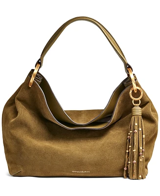 Donna Karan New York Glenwood Suede Shoulder with Beaded Tassel Detail