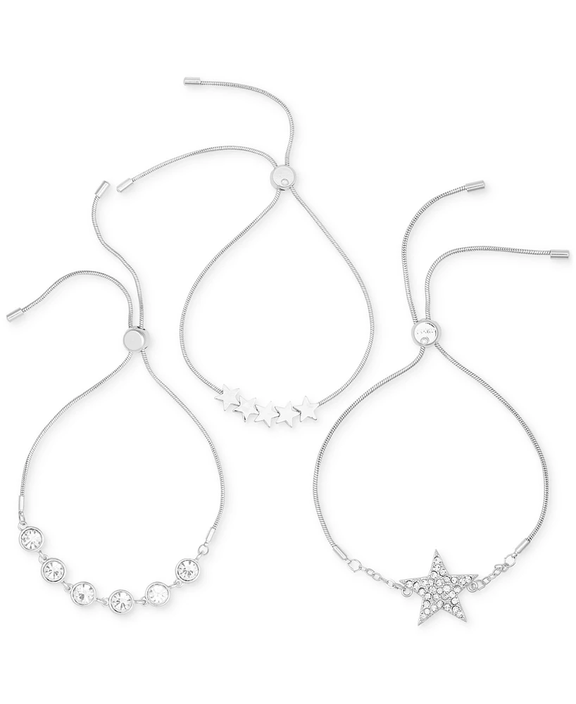Guess 3-Pc. Set Rhinestone Bezel & Star Slider Bracelets