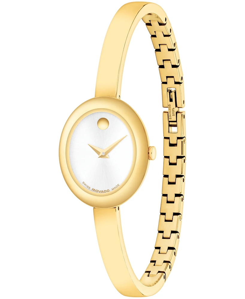 Movado Women's Museum Oval Bangle Swiss Quartz Yellow Pvd Watch, 22 x 26mm