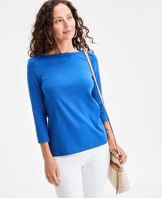 Style & Co Women's Pima Cotton 3/4-Sleeve Boat-Neck Top, Created for Macy's
