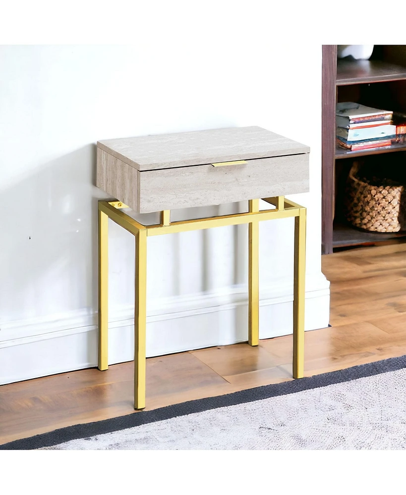 Wood and Metal End Table with Drawer – Industrial Style Accent Table for Living Room or Bedroom