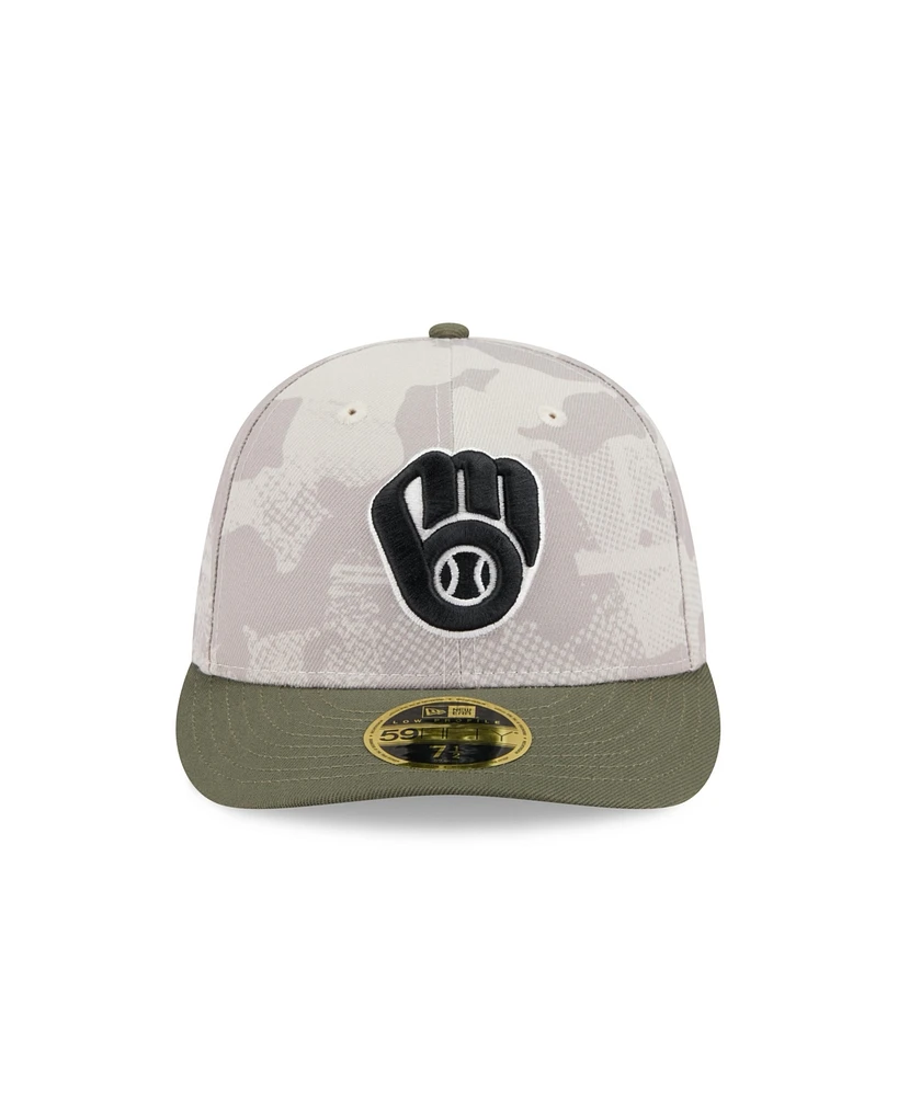 New Era Men's Light Beige/Olive Milwaukee Brewers 2025 Armed Forces Day Low Profile 59FIFTY Fitted Hat