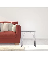 Glass Top Square End Table with Iron Base for Living Room or Lounge