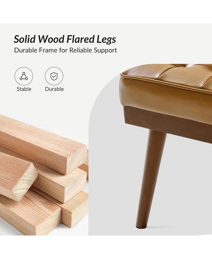 Aurora Modern Genuine Leather Ottoman With Solid Wood Legs