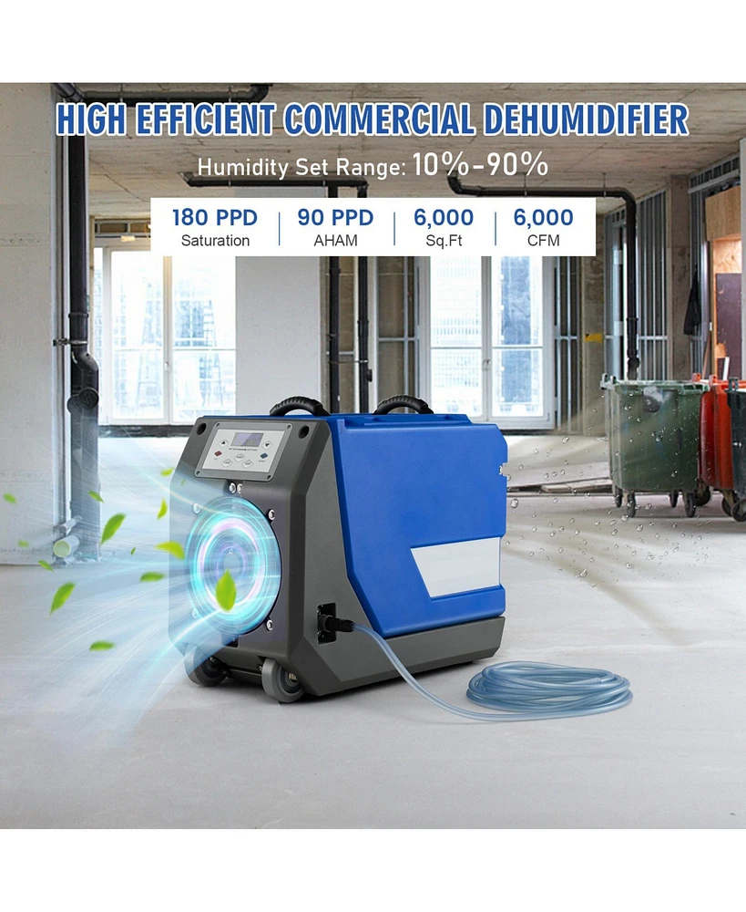 180 Ppd Commercial Dehumidifier with Pump Drain Hose and Wheels