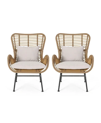 2-piece braided rope outdoor club lounge chair for patio lawn backyard with cushions beige
