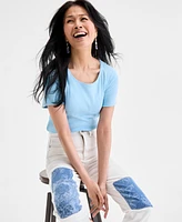 Style & Co Petite Patchwork Straight-Leg Jeans, Exclusively at Macy's
