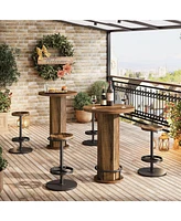 Tribesigns Round Bar Table with 2 Chairs, Industrial Bistro Sets with 2 barstools, Pub Cocktail Table with Metal Ring Footrest for Kitchen Nook, Apart