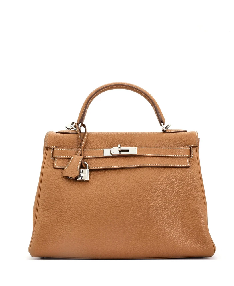 Pre-Owned Hermes Kelly 32 Handbag Brown Togo with Palladium Hardware