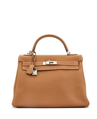 Pre-Owned Hermes Kelly 32 Handbag Brown Togo with Palladium Hardware