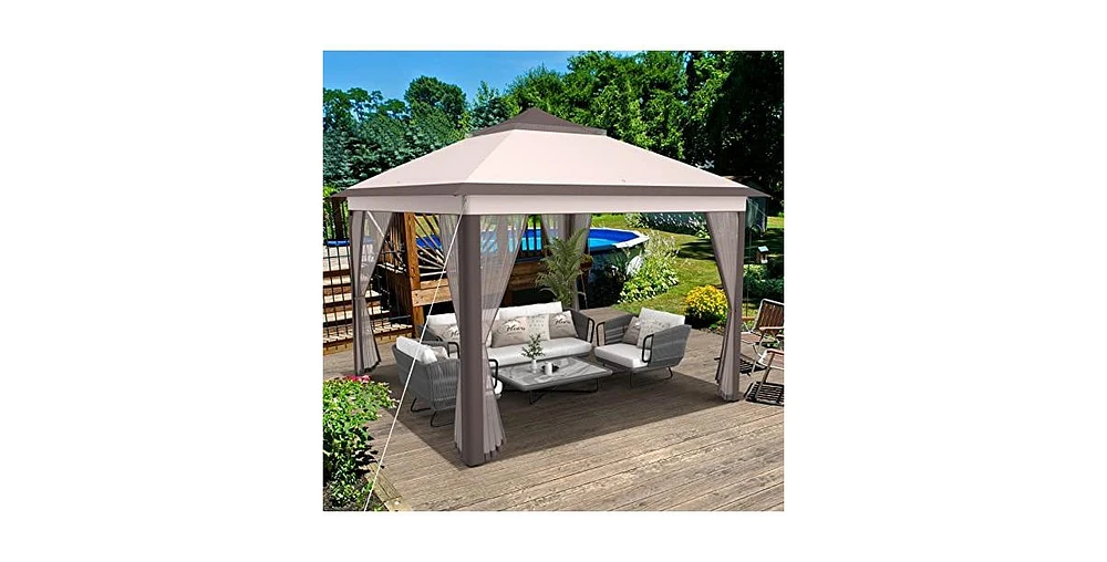11 x 11 Feet 2-Tier Pop-Up Gazebo Tent Portable Canopy Shelter Carry Bag Mesh
