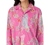 Lauren Ralph Women's Roll-Tab-Sleeve His Shirt Sleepshirt