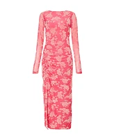 Quiz Women's Floral Flocked Mesh Maxi Dress