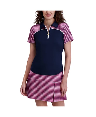 Stella Parker Women's 1/2 Zip Contrast Short Sleeve Polo