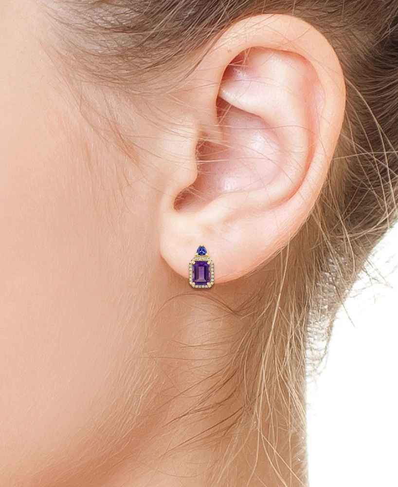 Effy Amethyst (2 ct. t.w.), Tanzanite (1/5 ct. t.w.), & Diamond (1/6 ct. t.w.) Halo Stud Earrings in 14k Gold