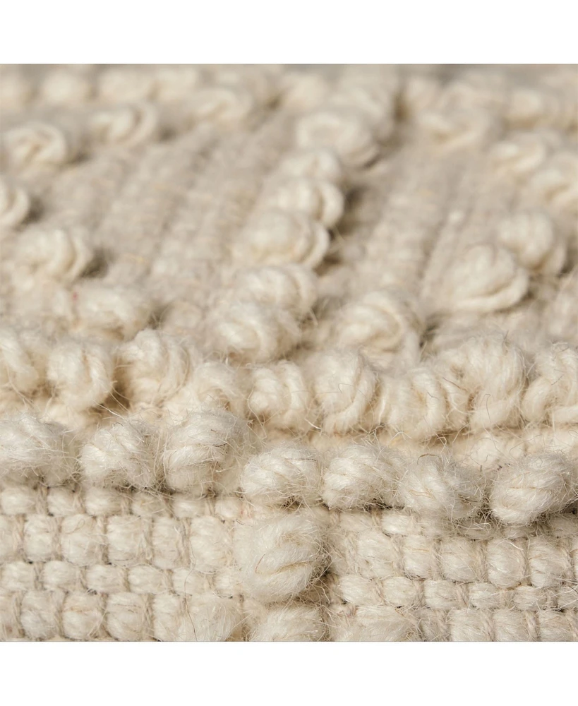 Ivory Wool Sqaure Pouf With Popcorn Detail