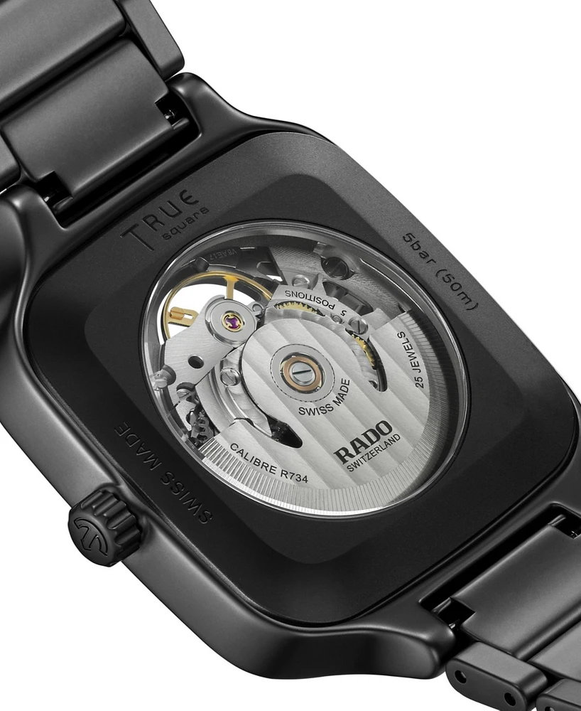 Rado Unisex Swiss Automatic True Square Black High Tech Ceramic Bracelet Watch 38mm