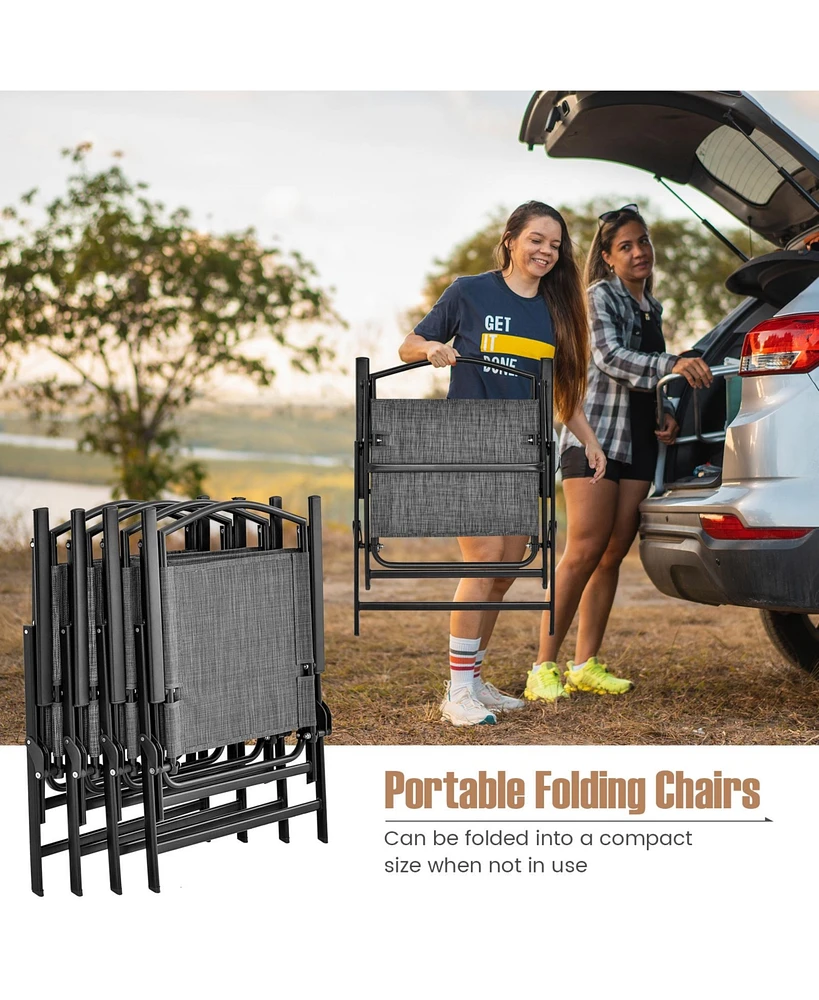 Patio Folding Chairs Set of 4 with Cozy Seat Fabric and Heavy-Duty Metal Frame-Gray