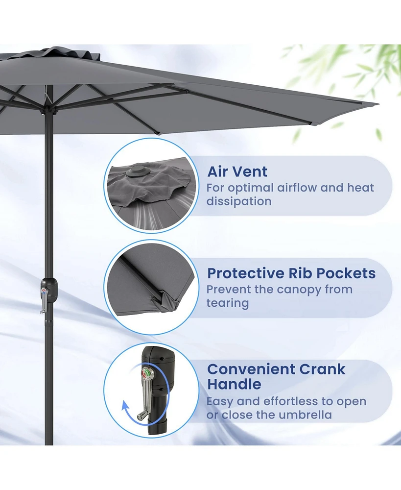 12 Feet Patio Umbrella with Crank Handle and 8 Sturdy Ribs-Gray