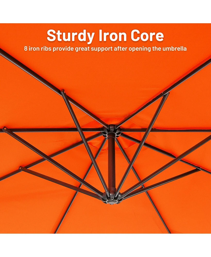 10 Feet Offset Umbrella with 8 Ribs Cantilever and Cross Base