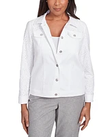 Alfred Dunner Petite Eyelet Button-Front Denim Jacket