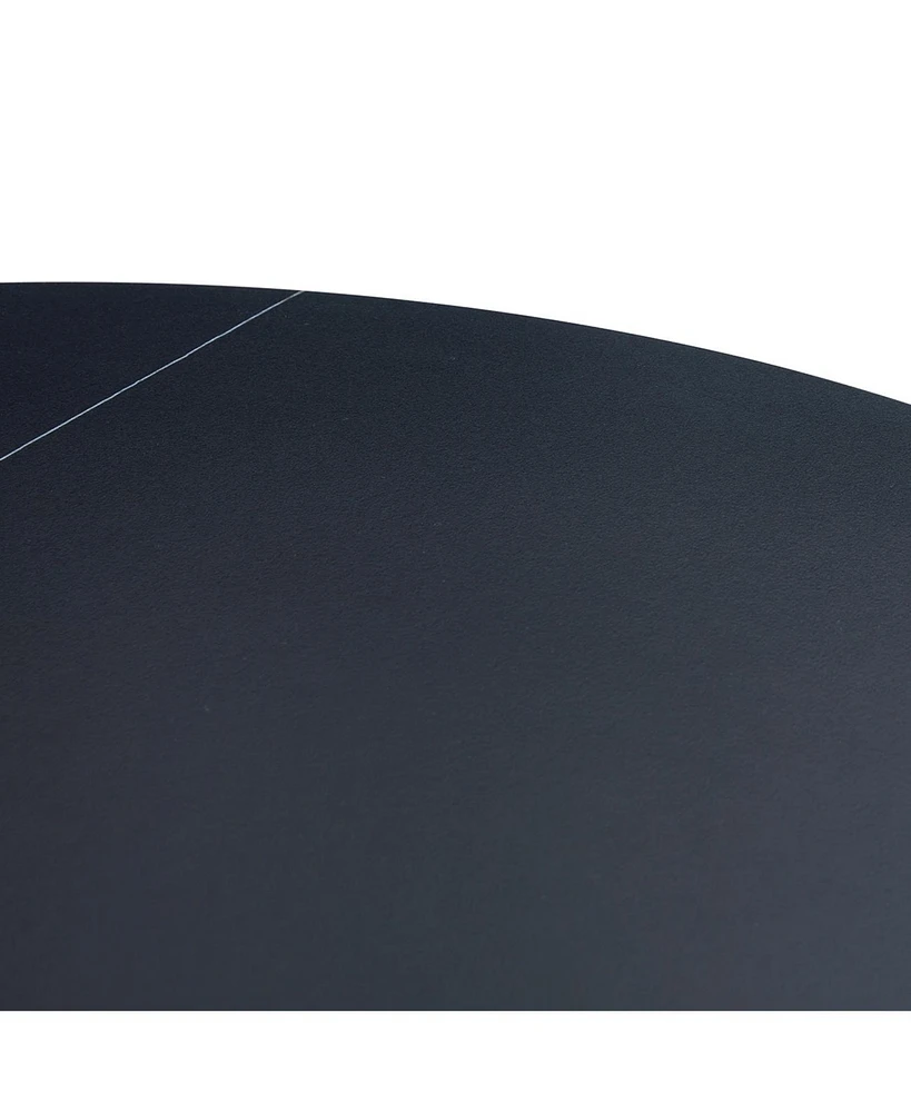 A 42-inch burn stone round table with stainless steel legs can accommodate 4 or 6 diners