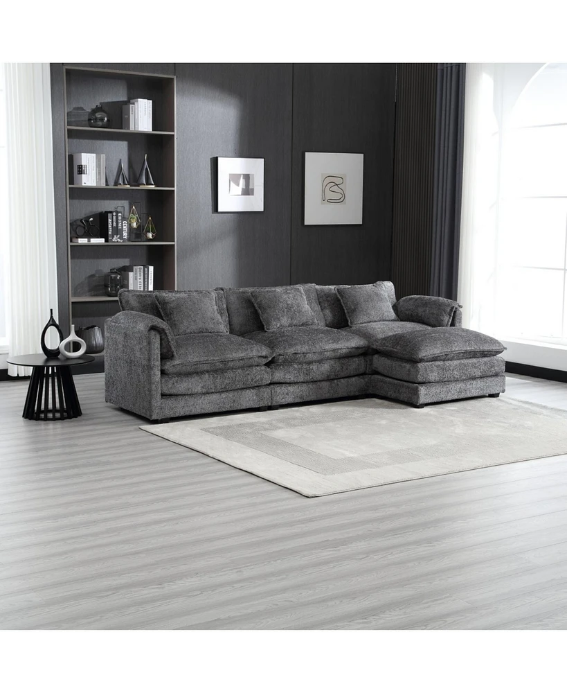 Modern Large boucle Fabric L-Shape Sectional Chenille fabric, movable pedals, detachable armrests, oversized three-seat Sofa