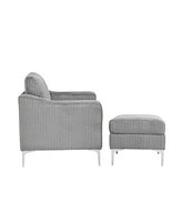 Corduroy Convertible Sectional Sofa with Ottoman - Gray