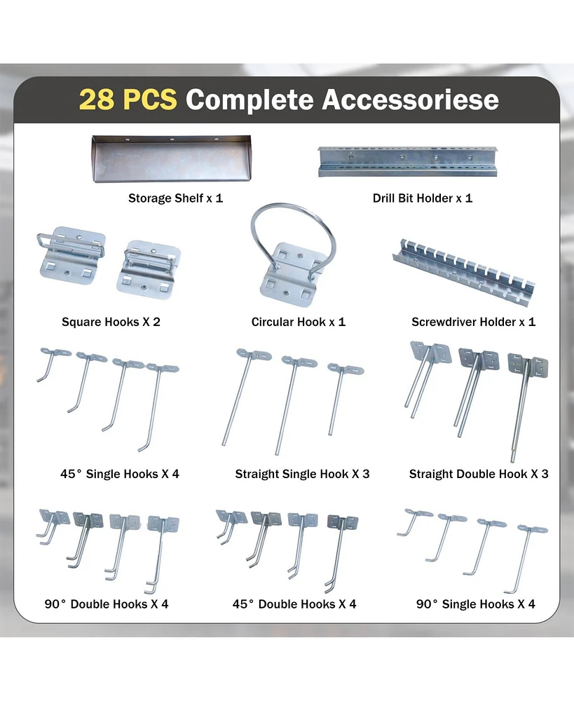 Wall-Mounted Pegboard Kit with 3 Pegboards for Garage Workshop