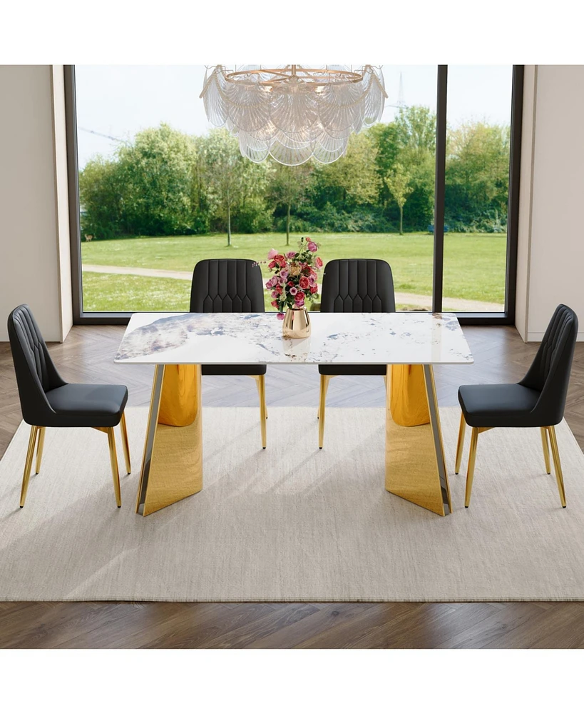 Luxurious 63" Pandora Dining Set: Sintered Stone Table, 4 Pu Chairs