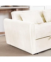 3-in-1 Modern Velvet Sofa Bed with Adjustable Back, Storage, and Pillow (Beige