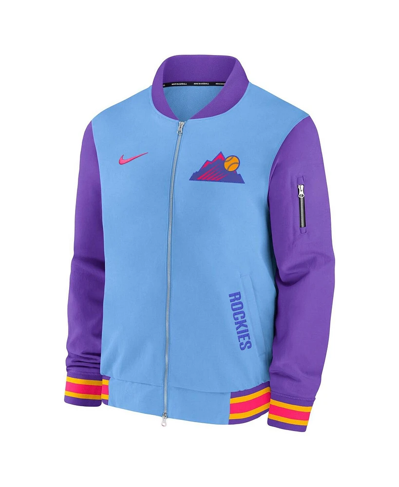 Nike Men's Light Blue/Purple Colorado Rockies 2025 City Connect Authentic Collection Full-Zip Bomber Jacket
