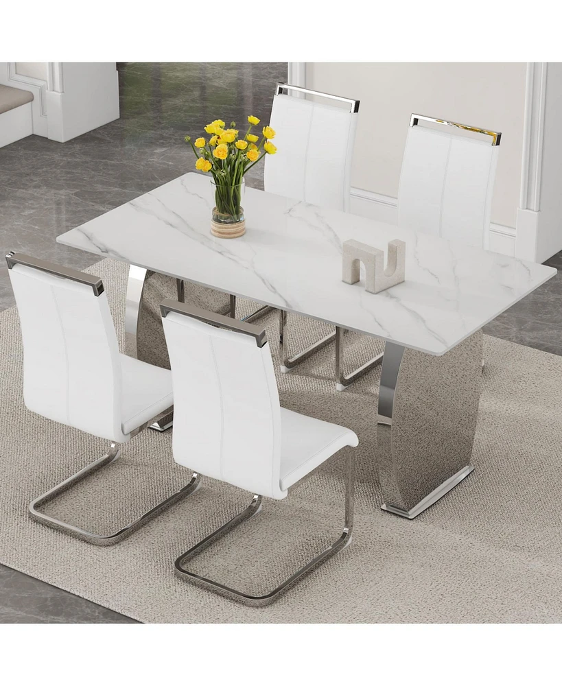 Snow Mountain White Sintered Stone Dining Set