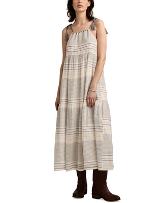Lucky Brand Women's Striped Cotton Tiered Maxi Dress