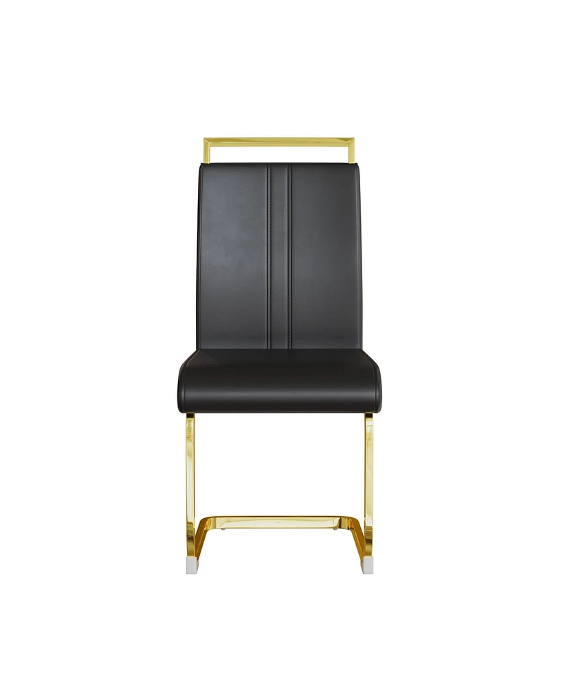 Modern Dining Chairs, Pu Faux Leather High Back Upholstered Side Chair with C-shaped Tube. Plating Golden Metal Legs for Dining Room Kitchen Vanity Pa