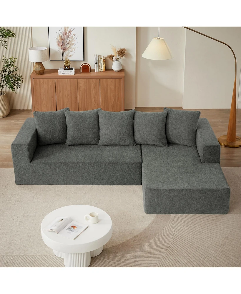 Chenille L-Shaped Sectional Sofa Set,Minimalist Style Modular Sectional Sofa