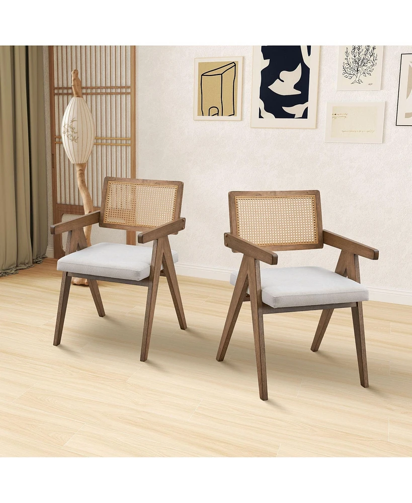Mid-Century Dining Chairs (Set of 2), Upholstered Wooden Kitchen Chairs for Home, Office, or Restaurant