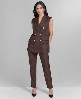 Calvin Klein Womens Textured Double Breasted Vest Slim Leg Ankle Pants