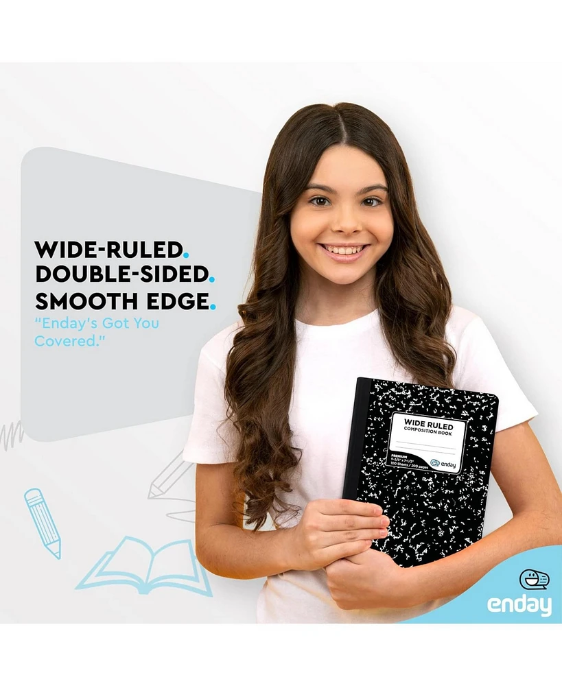 Enday Marble Composition Notebook Wide Ruled Black and White Composition Books 100 Sheets (2 Pack