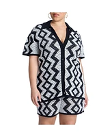 Eloquii Women's Oversized Crochet Button Up