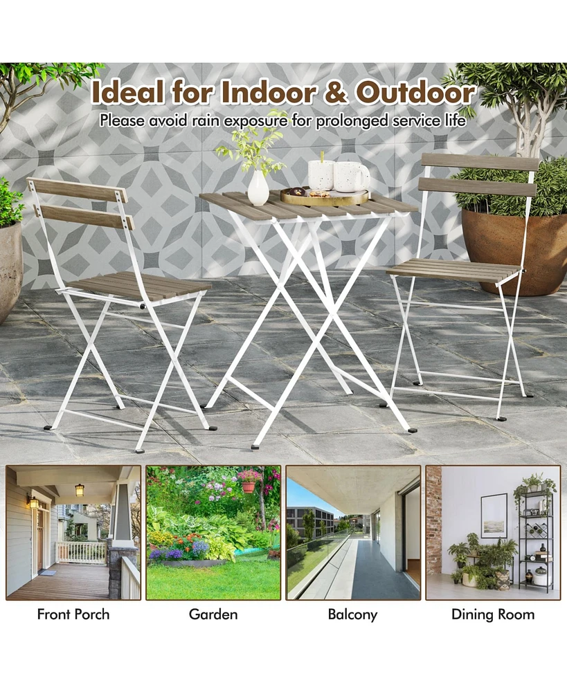 3 Piece Patio Acacia Wood Bistro Set with Slatted Seat and Tabletop