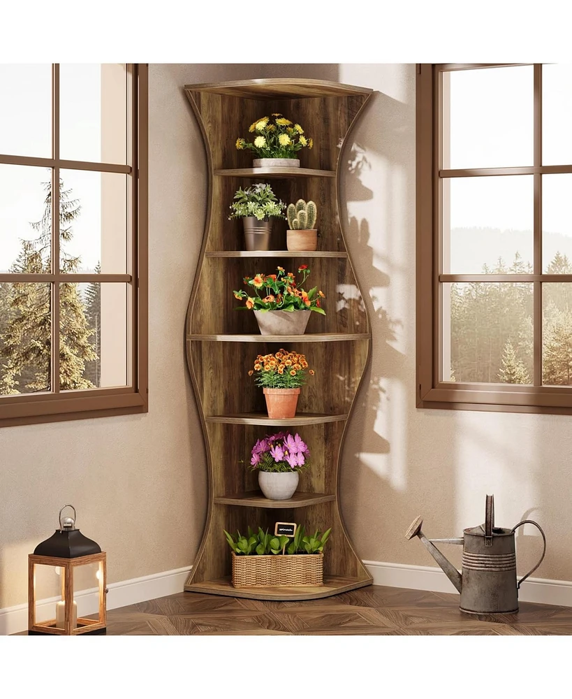 Tribesigns 73.2" Tall Corner Bookcase Set of 2, Farmhouse 6-Tier Corner Shelf for Small Space, Freestanding Bookshelf Display Shelf Plant Stand,