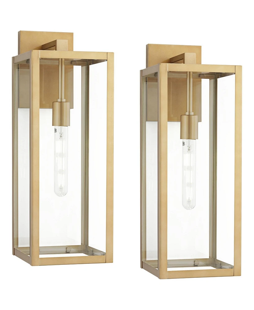Titan Modern Outdoor Wall Light Fixtures Set of 2 Soft Gold Rectangular Box Frame 20 1/4" Clear Glass Panels for Post Exterior Barn Deck House Po