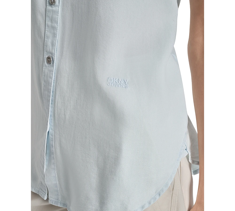 Dkny Jeans Women's Rolled-Sleeve Button-Up Shirt