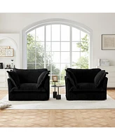 Black Corduroy Armchair Set with Pillows