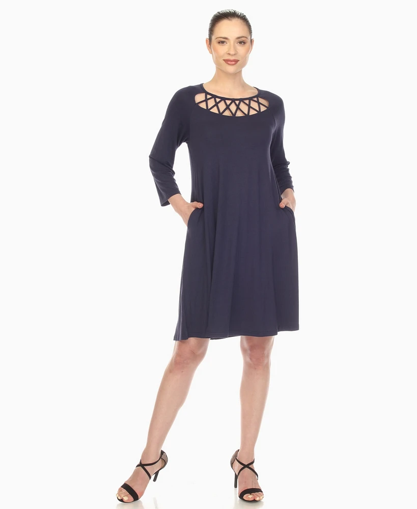 White Mark Women's Criss Cross Neckline A-line Dress